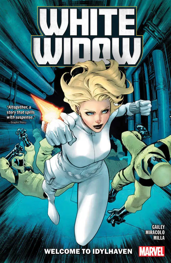 Comic book cover of White Widow with weapons drawn, starring Yelena Belova