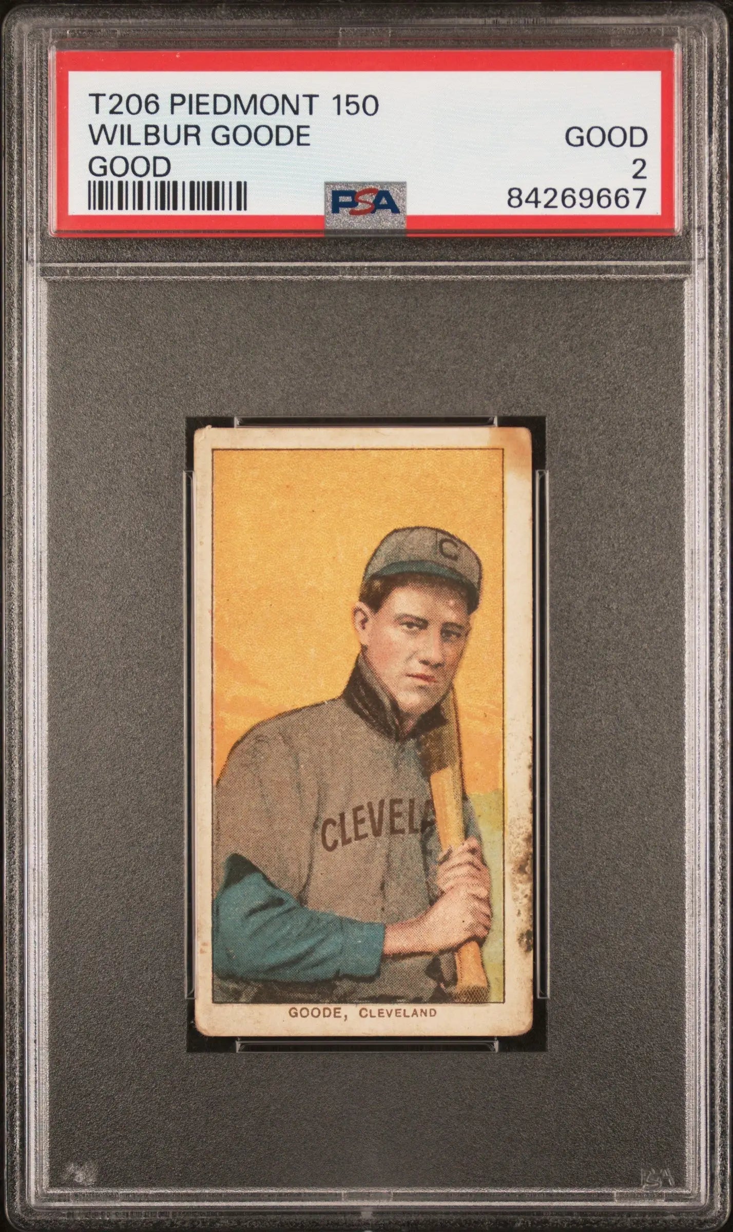 PSA-graded T206 Piedmont 150 Wilbur Goode Good baseball card with Cleveland player