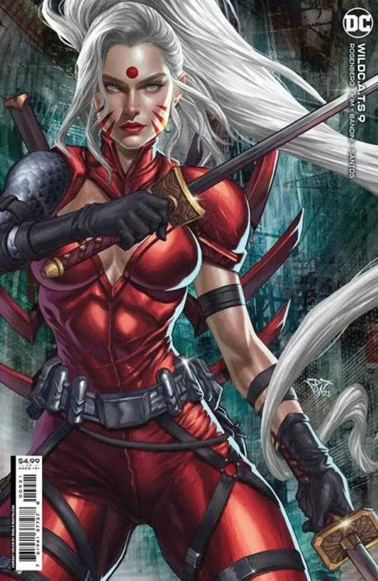 Warrior woman in red armor with dual blades on Wildcats #9 trading card variant