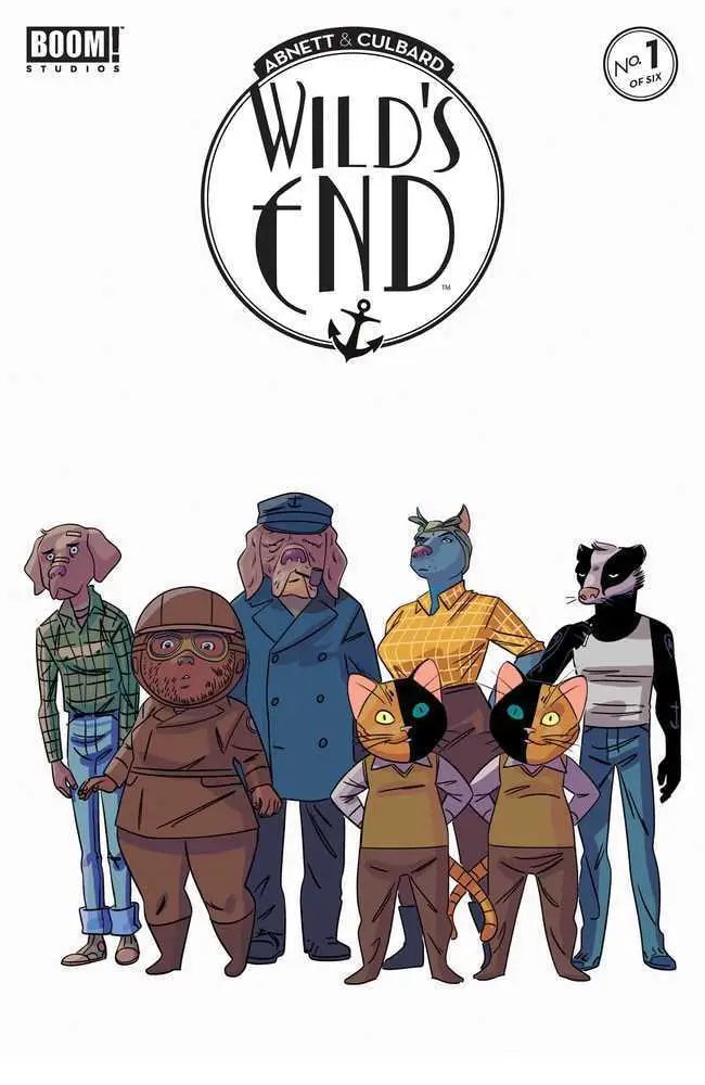 Comic book cover art featuring five stylish anthropomorphic animals in Wilds End #1