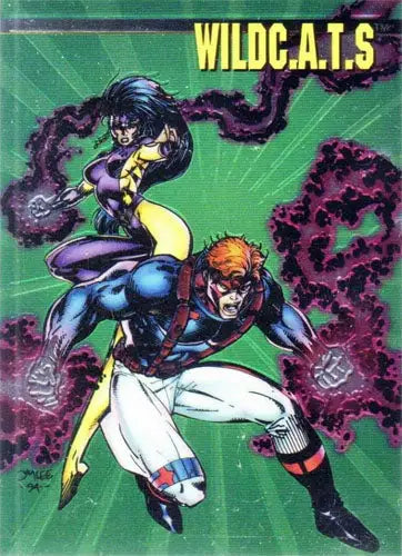 Comic book cover of Wildstorm Set 1 promo card featuring dynamic superheroes