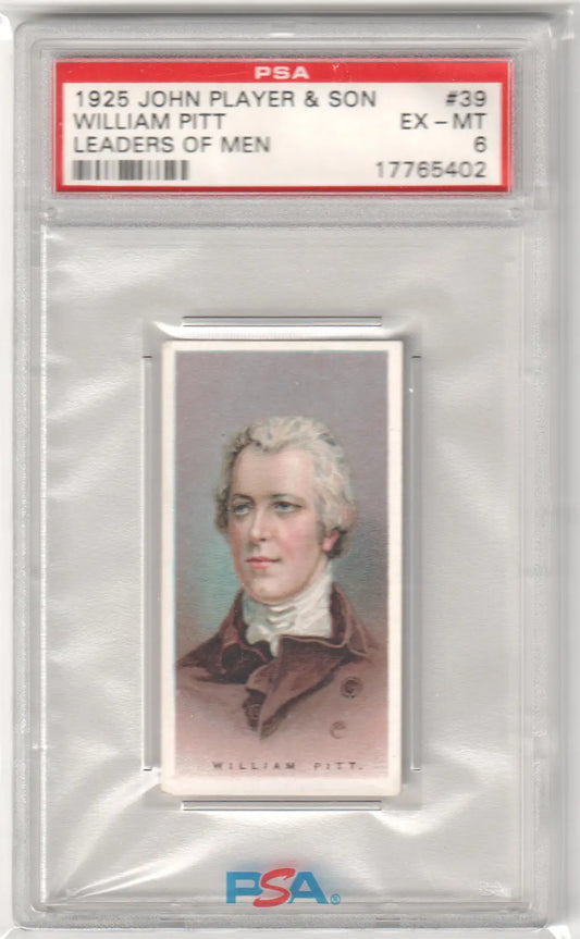 PSA-graded 1925 John Player & Son Leaders of Men trading card featuring William Pitt portrait