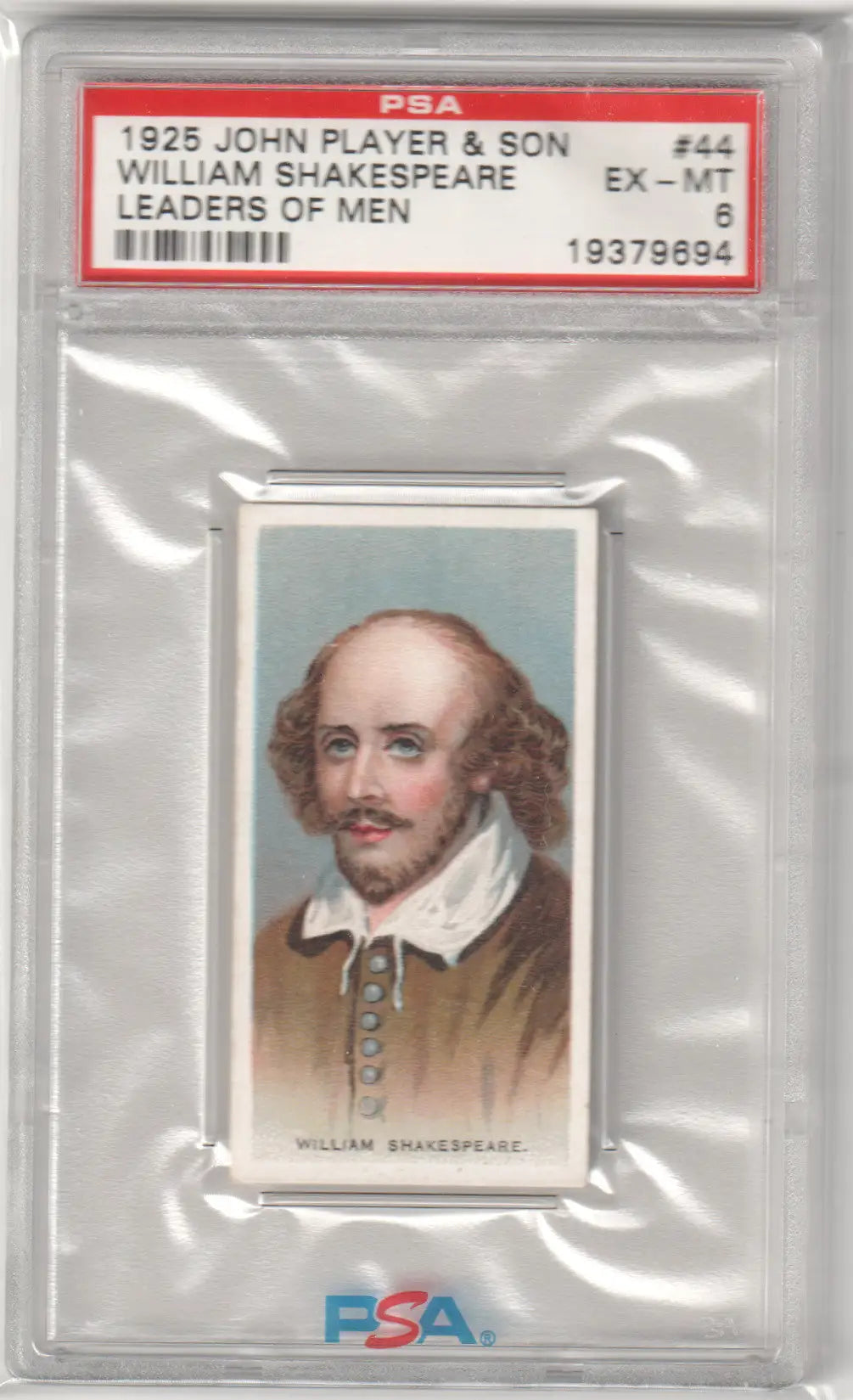 PSA-graded 1925 John Player & Son Leaders Of Men card featuring William Shakespeare