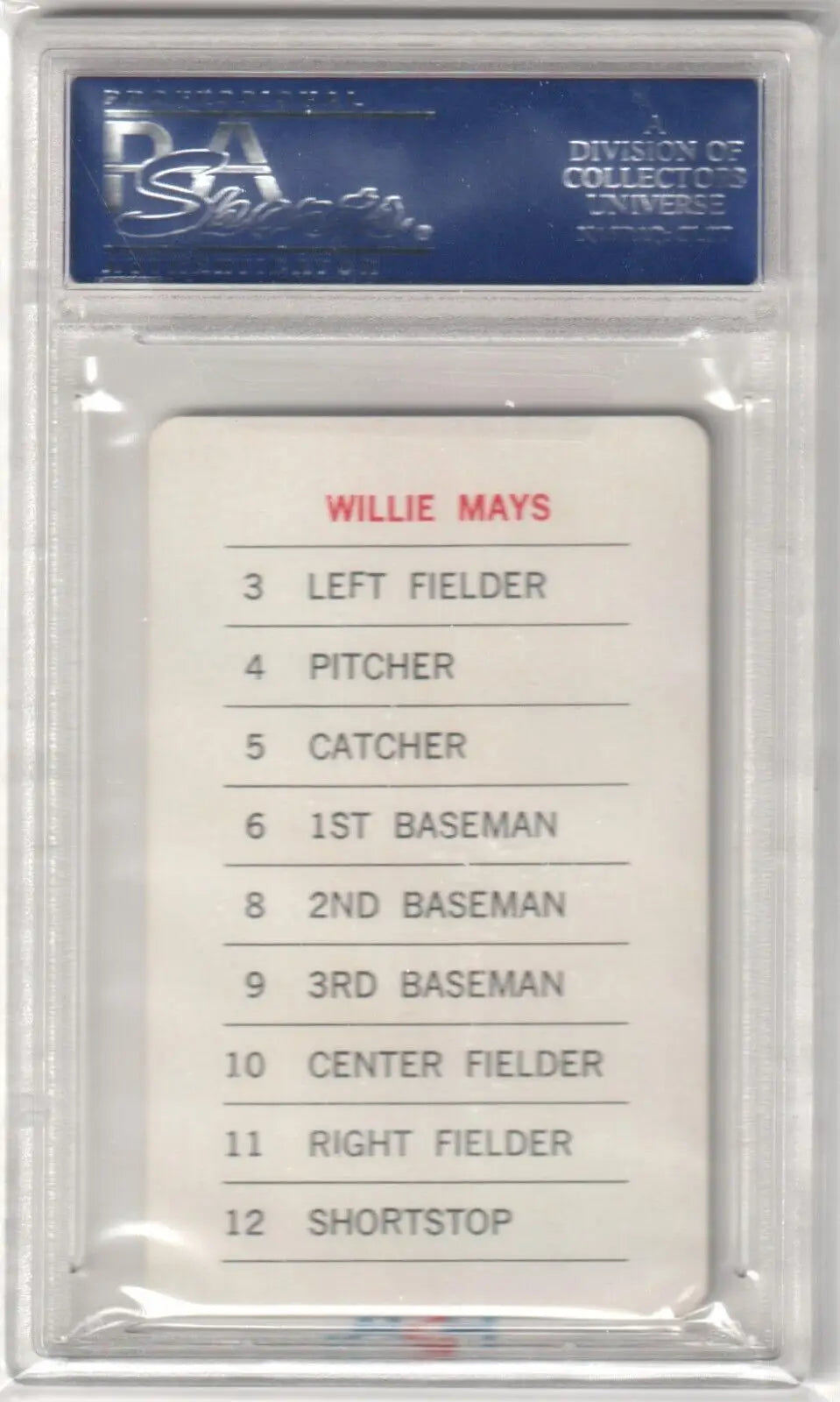 PSA-graded vintage baseball lineup card for Willie Mays 1970 Giants single cards