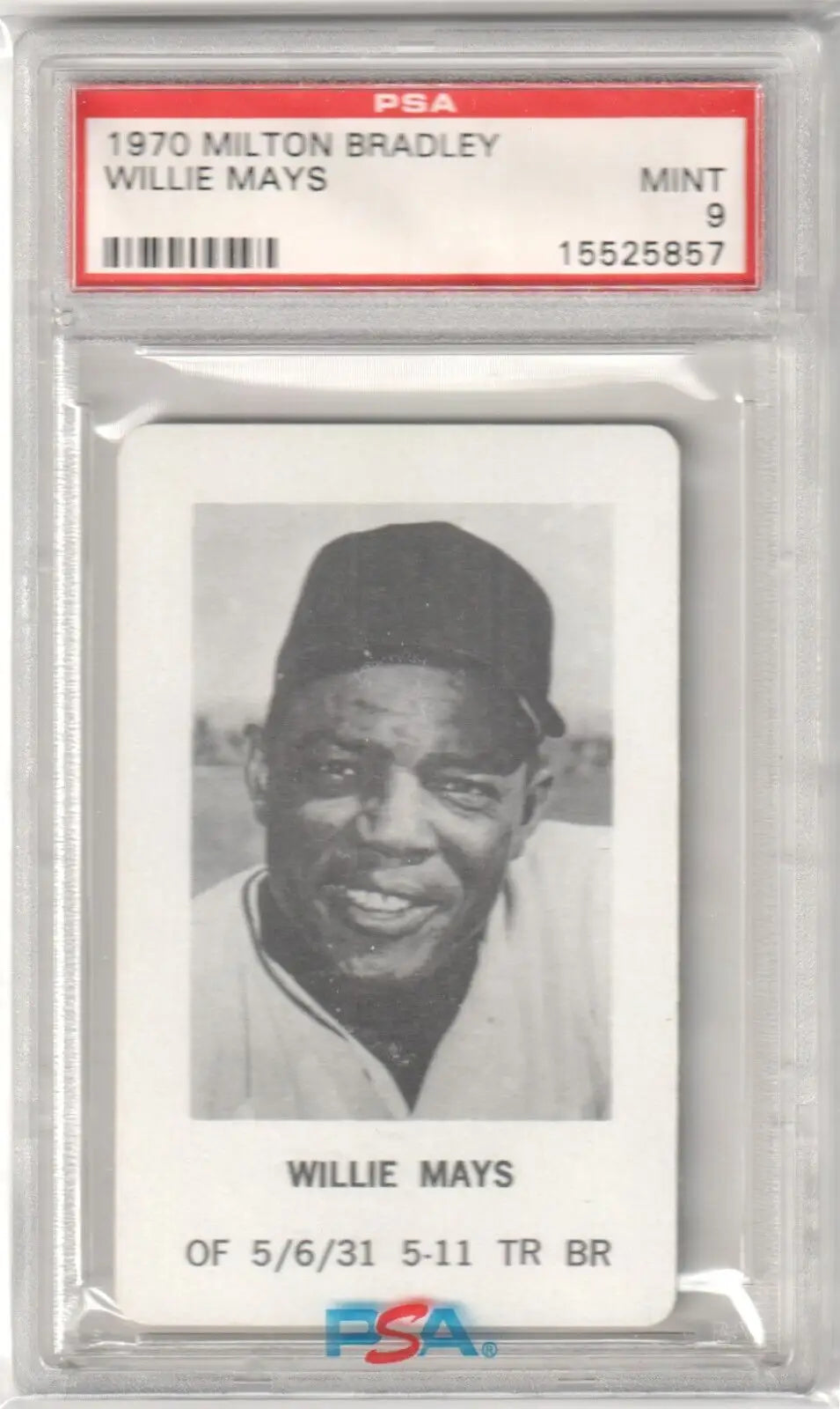 PSA-graded 1970 Milton Bradley baseball card of Willie Mays in protective case, box free shipping