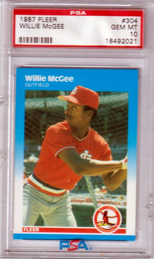 PSA-graded 1987 Fleer Willie McGee Cardinals card in Gem Mint condition from Columbia Hobby