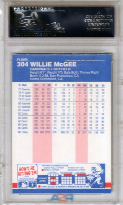 Willie McGee 1987 Fleer #304 PSA 10 Gem Mint baseball card in protective case at Columbia Hobby