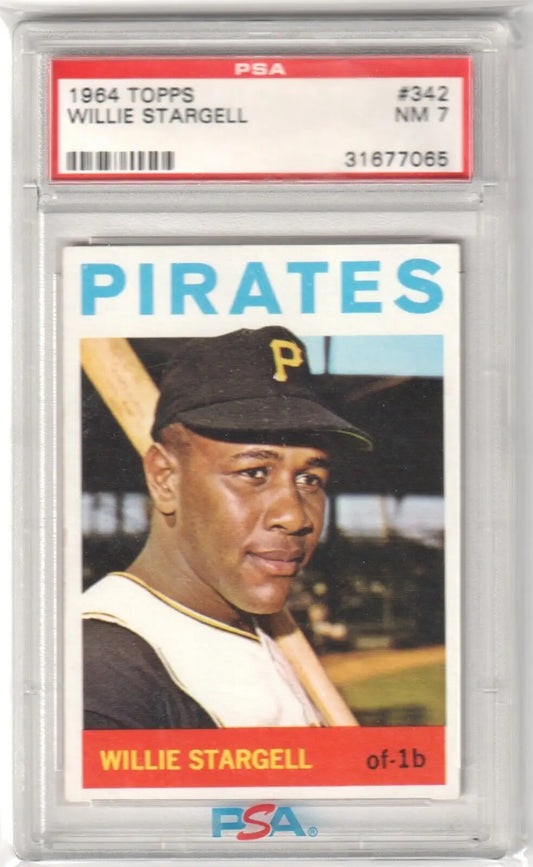 PSA-graded 1964 Topps Pirates card of Willie Stargell in protective case, Columbia Hobby