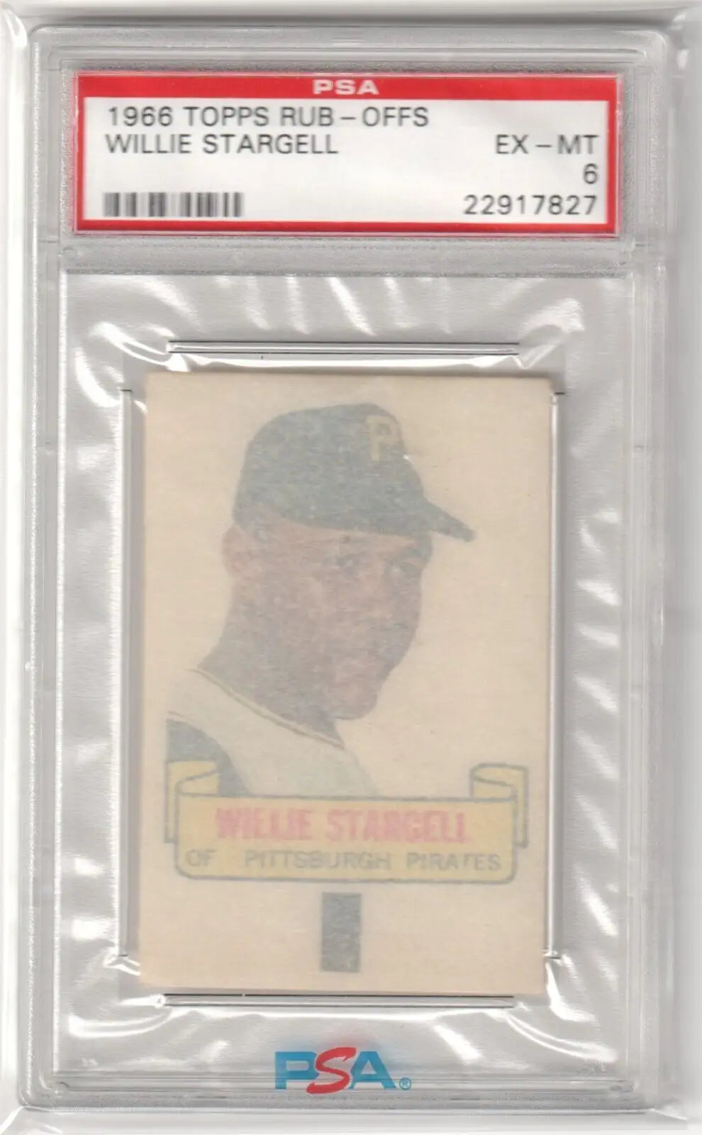 PSA-graded 1966 Topps Rub-Offs Willie Stargell baseball card in case from Columbia Hobby