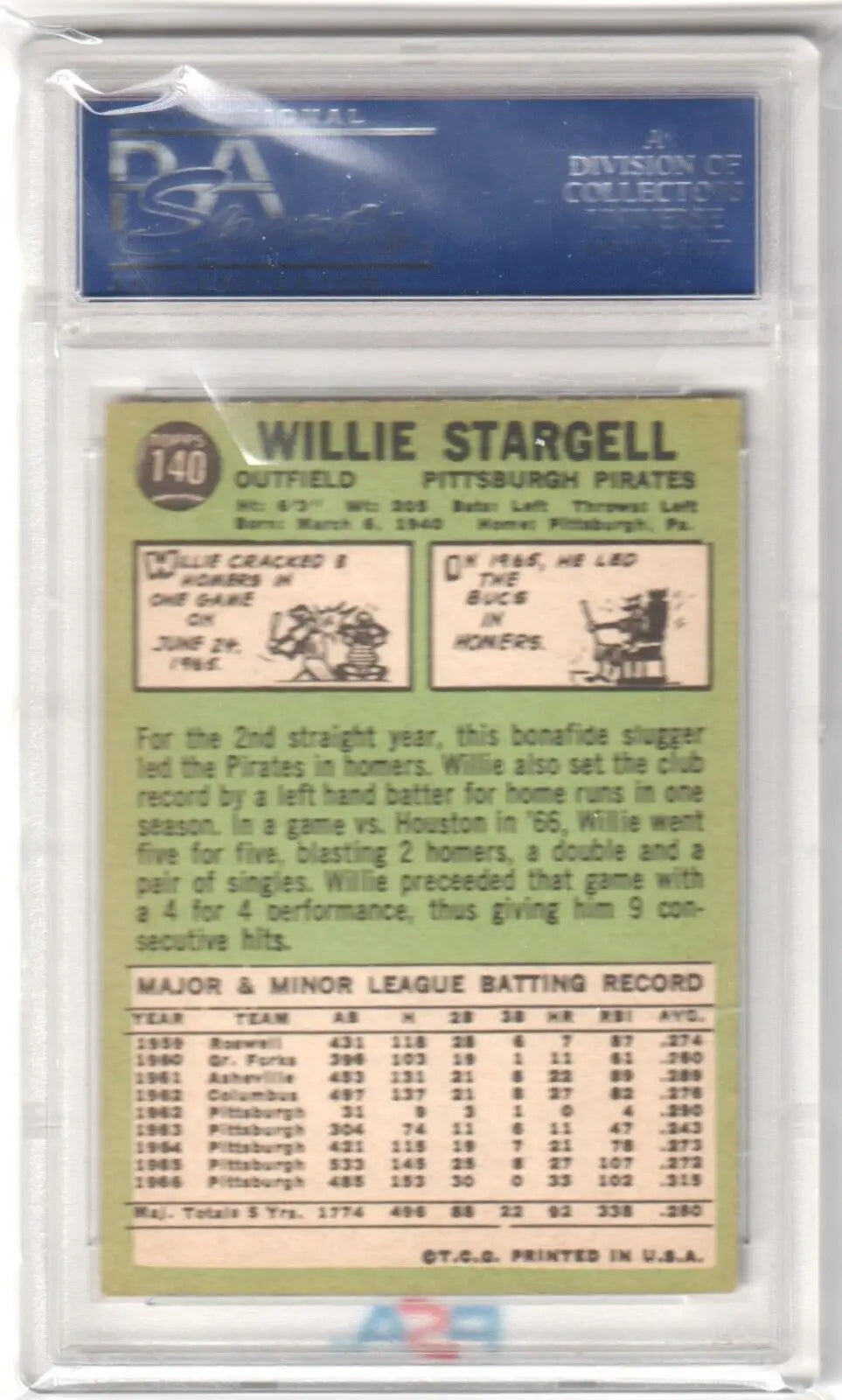 Vintage Willie Stargell 1967 Topps #140 PSA 8 NM-MT single card in protective case