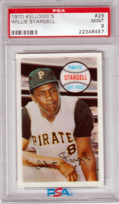 PSA-graded 1970 Kellogg’s Willie Stargell baseball card in protective case from Columbia Hobby