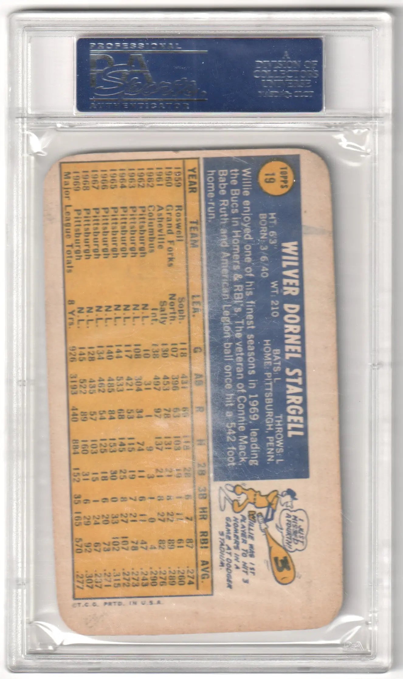 Vintage Willie Stargell 1970 Topps Super #19 baseball card in protective holder