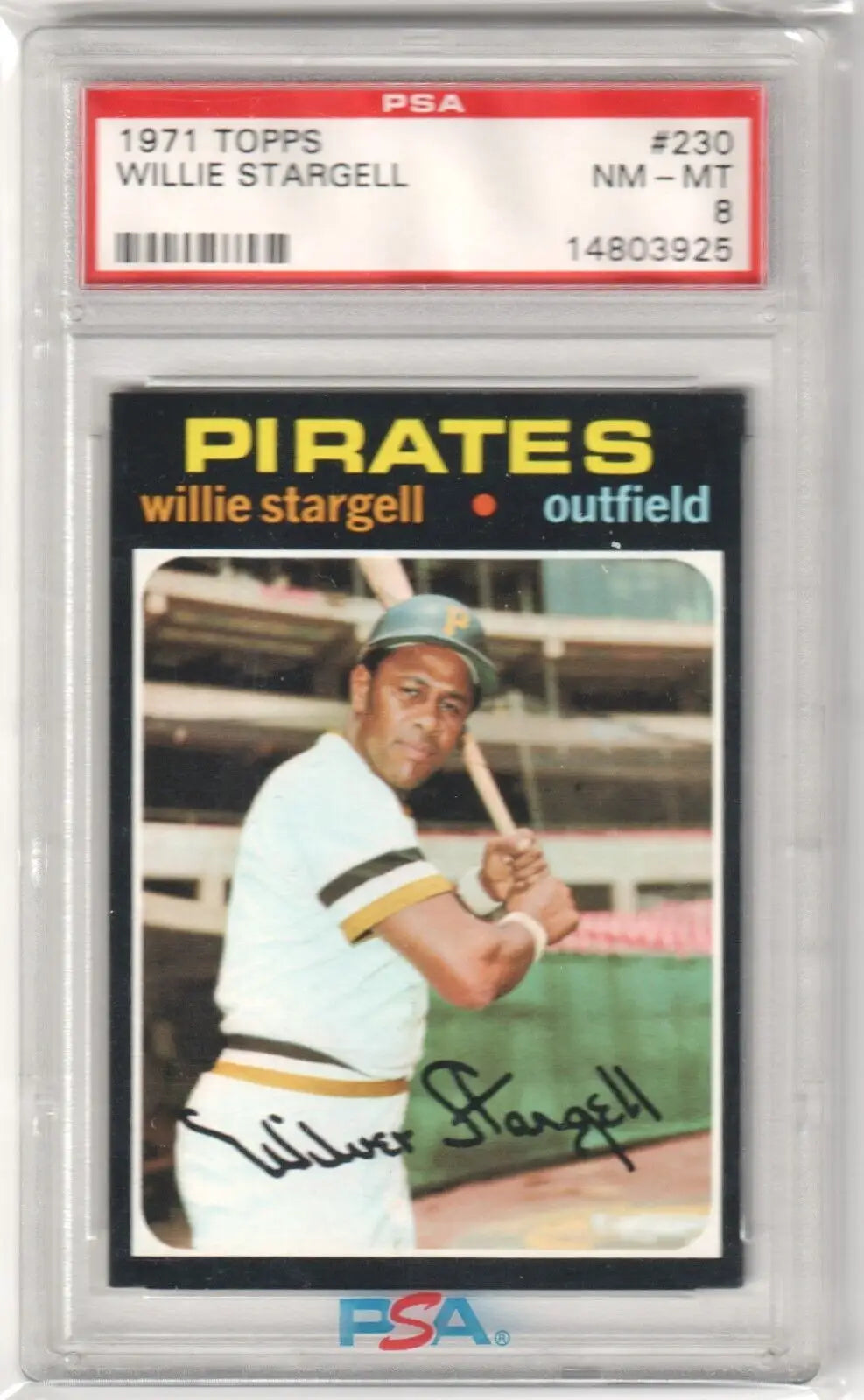 PSA-graded 1971 Topps Willie Stargell baseball card in protective case from Columbia Hobby