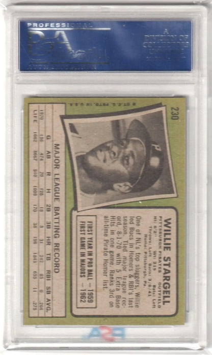 Vintage Willie Stargell 1971 Topps #230 baseball card in protective case from Columbia Hobby