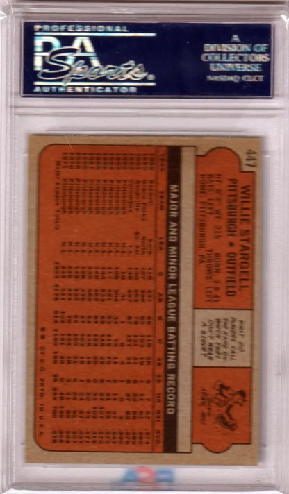 PSA-graded Willie Stargell 1972 Topps #447 card in protective case from Columbia Hobby