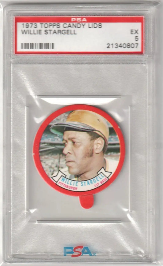 PSA-graded 1963 Topps Baseball Candy Lids card of Willie Stargell in protective holder