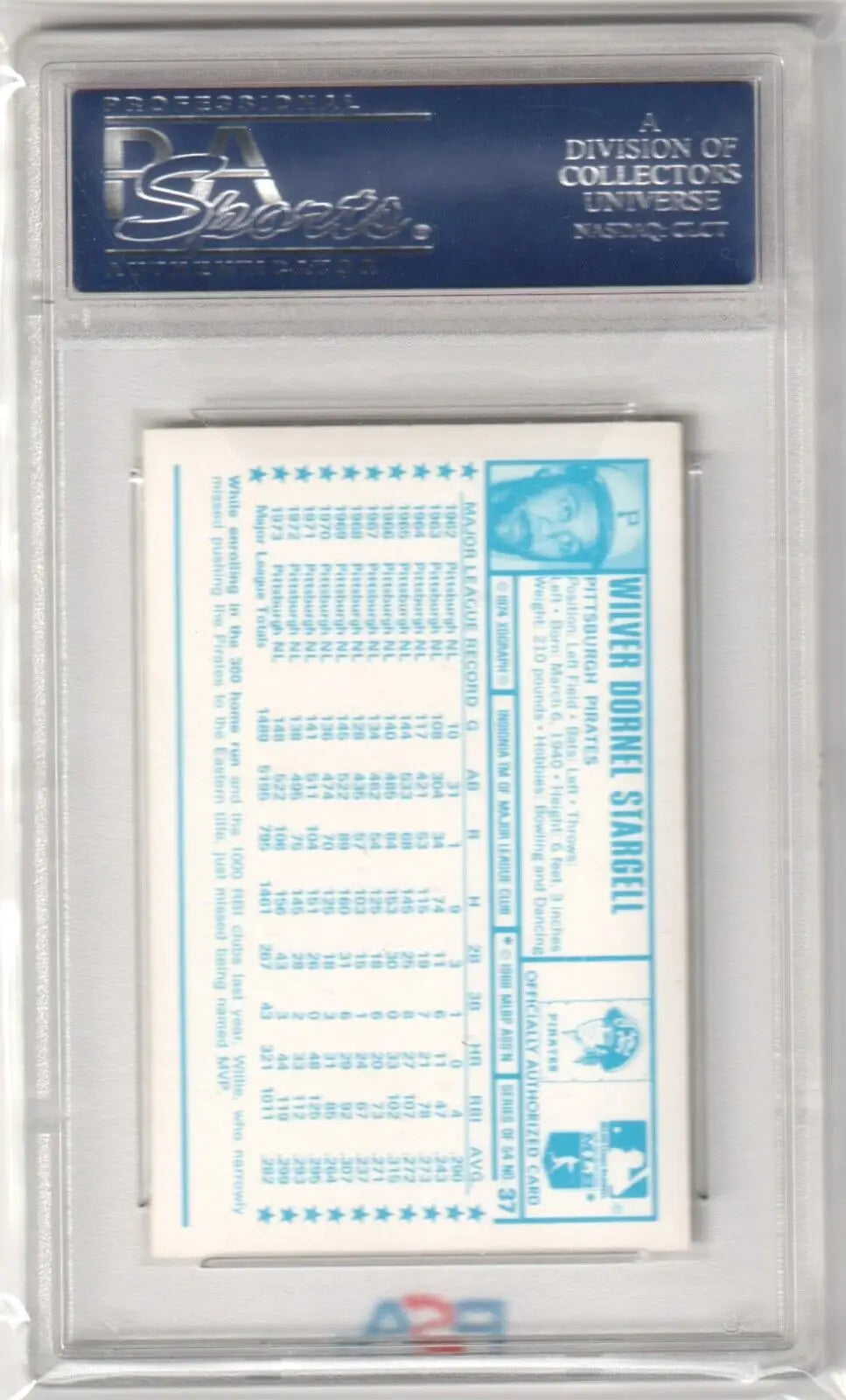 PSA 10 GEM MINT Willie Stargell 1974 Kellogg’s card in protective case, Columbia Hobby