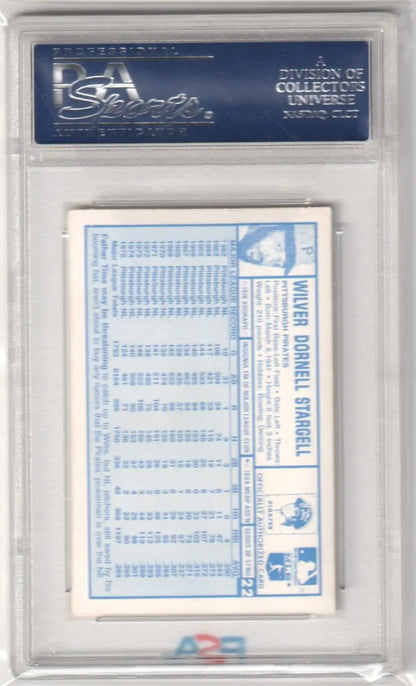 PSA-graded trading card of Willie Stargell featuring statistics for Columbia Hobby