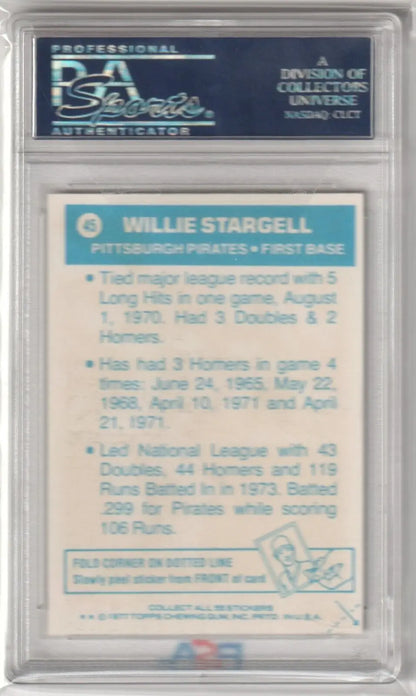 PSA-graded back view of Willie Stargell 1977 Topps #45 career stats for single cards