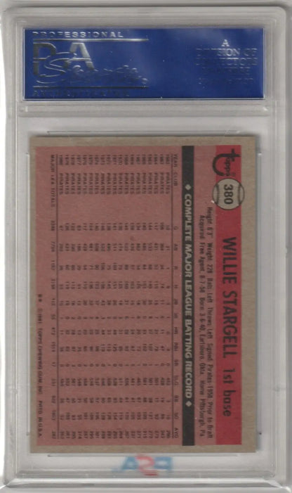 Willie Stargell 1981 Topps #380 PSA 8 NM-MT baseball card in protective holder, Columbia Hobby