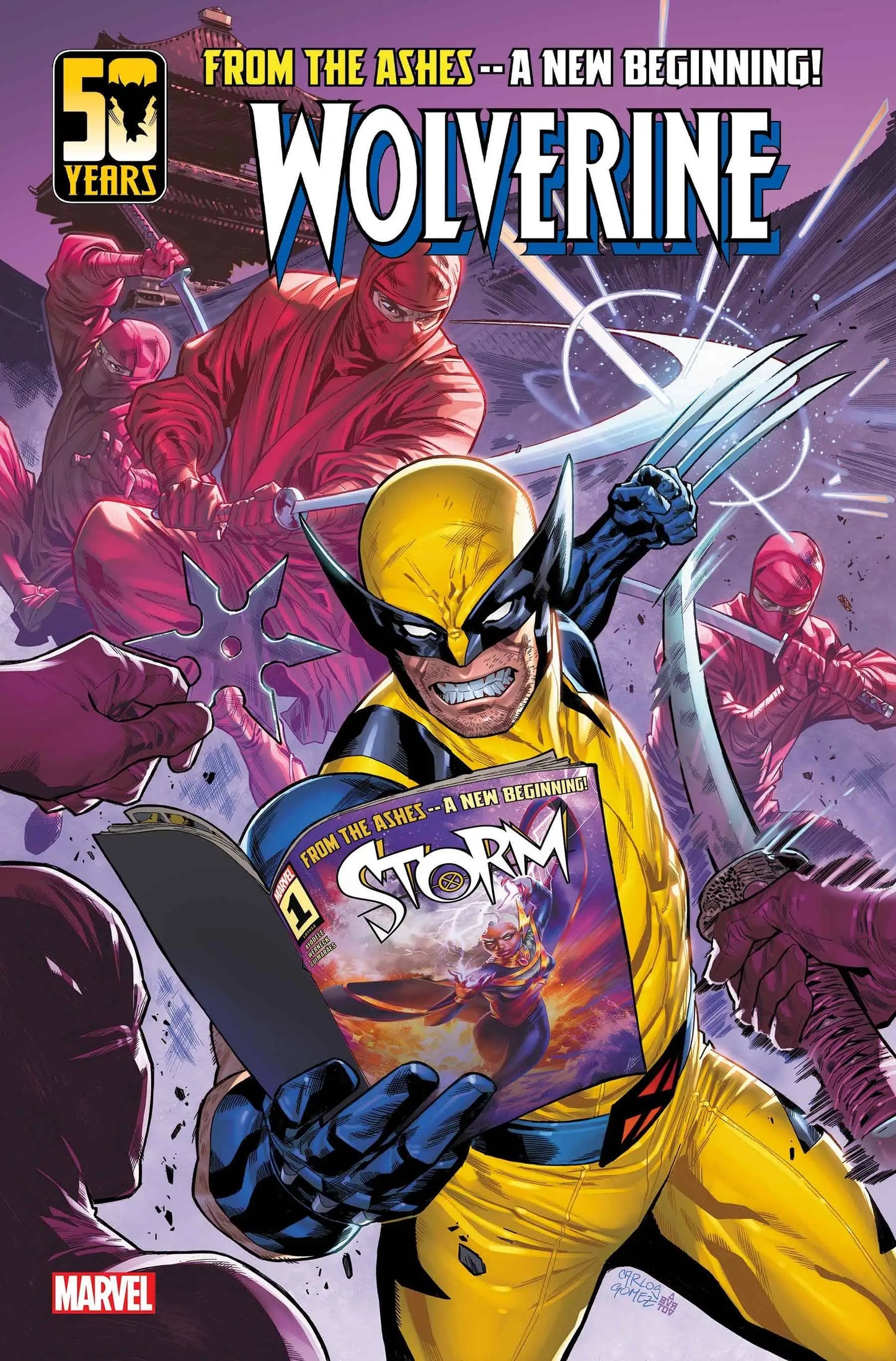 Comic book cover of Wolverine in yellow costume with claws, ideal for trading cards collectors