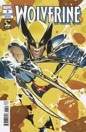 Comic book cover of Wolverine in yellow costume from Pablo Villalobos Var edition