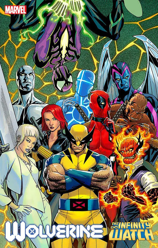 Comic book cover of Wolverine Annual #1 Mike McKone Infinity Watch Variant with Marvel heroes