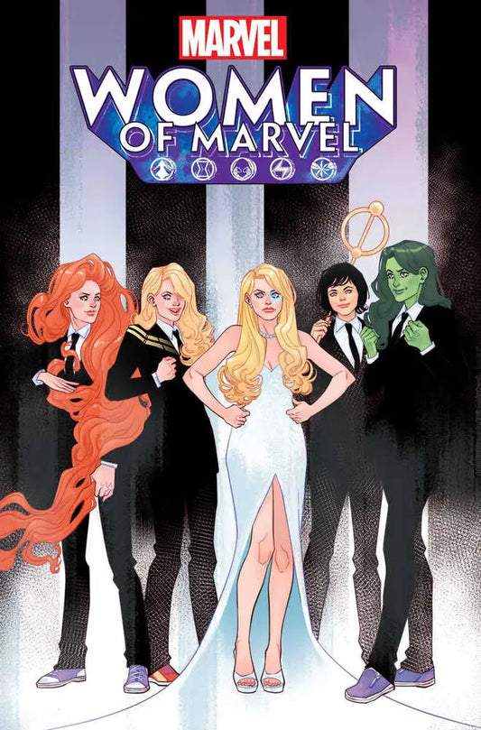 Women Of Marvel #1 Sauvage Variant cover with superheroines in stylish poses for trading cards