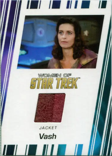 Trading card featuring Jennifer Hetrick as Vash with costume swatch from Star Trek