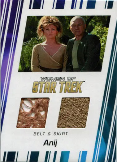 Trading card featuring Star Trek characters and costume fabric swatches for collectors