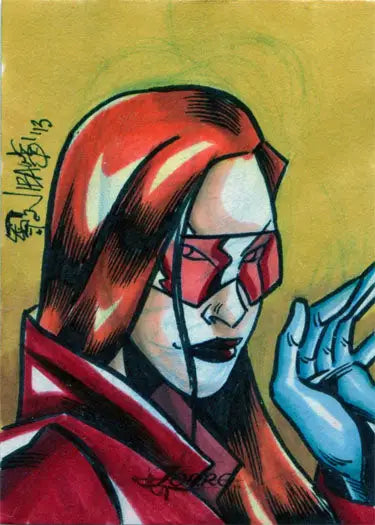 Stylized portrait with geometric features on Women of Zorro Jiba Anderson sketch card