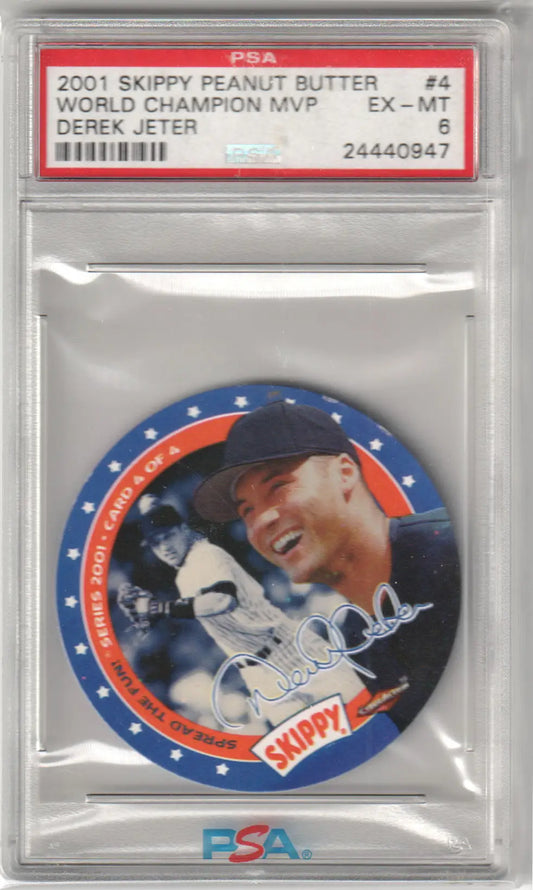 PSA-graded 2001 Skippy Peanut Butter Derek Jeter MVP baseball card in protective case