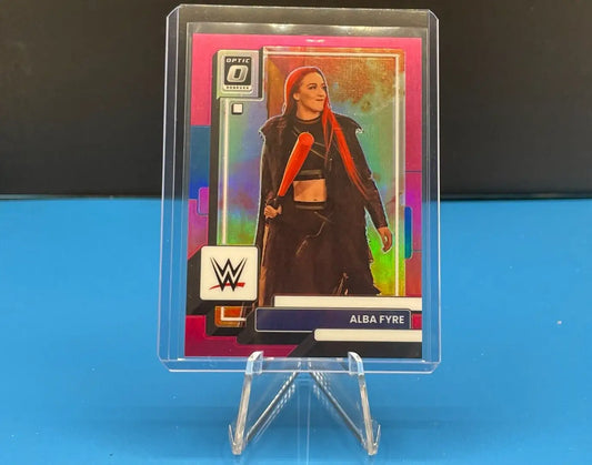 WWE 2023 Panini Chronicles Alba Fyre Donruss Optic Pink trading card in protective case