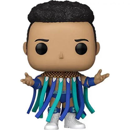 WWE Rocky Maivia Pop! Vinyl Figure in blue and teal fringe outfit with sneakers