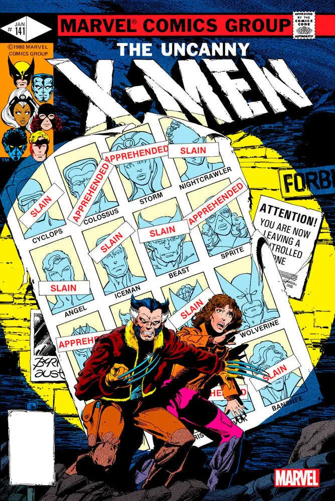 Comic book cover featuring X-Men characters on a wanted poster from X-Men 141 Facsimile Edition