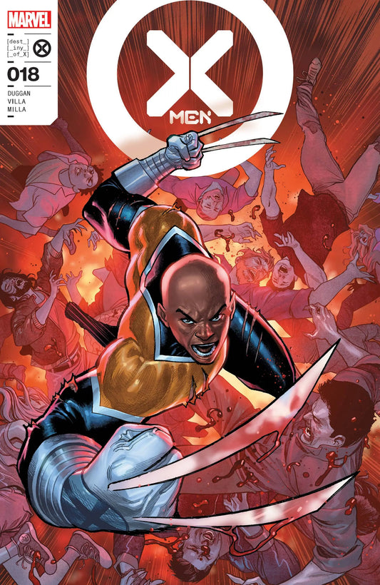 X-Men #18 comic book cover features a hero with blades on a red backdrop, ideal for trading cards