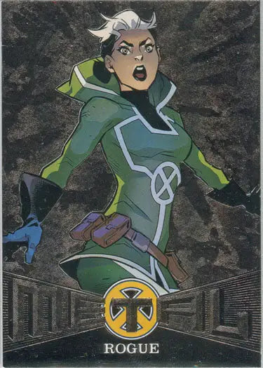 Animated superhero in green and white costume for X-Men Metal Blasters Chase Card