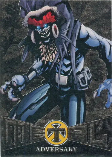 Menacing blue-armored creature with skull face on X-Men Metal Blasters Chase Card