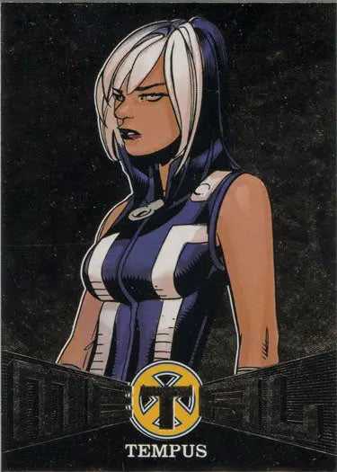 Animated female character with white hair in purple outfit featured on X-Men Metal Blasters Chase Card