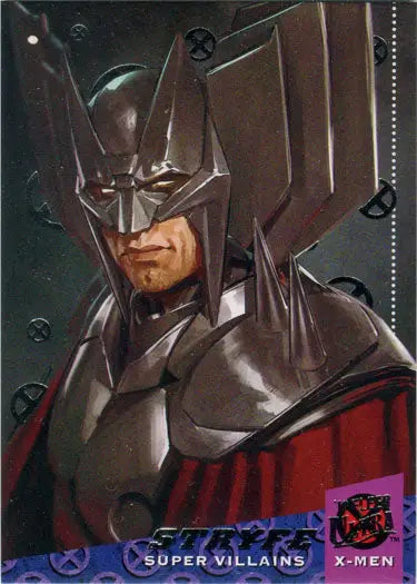 Metallic-helmeted Stryfe with red costume accents on X-Men Silver Foil Base Parallel Card