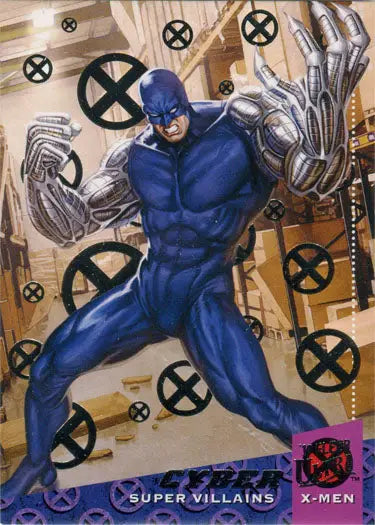 Muscular superhero in blue costume on X-Men 2018 Silver Foil Base Parallel Card 128 Cyber