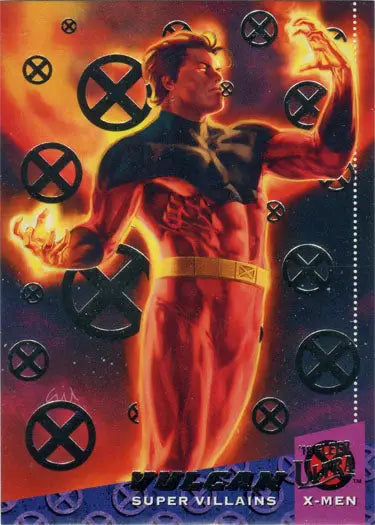 Fiery superhero Vulcan in dynamic pose on X-Men Silver Foil Base Parallel Card