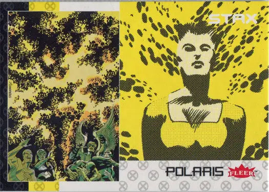 Comic book-style illustration of Polaris with explosive energy on X-Men layer chase card