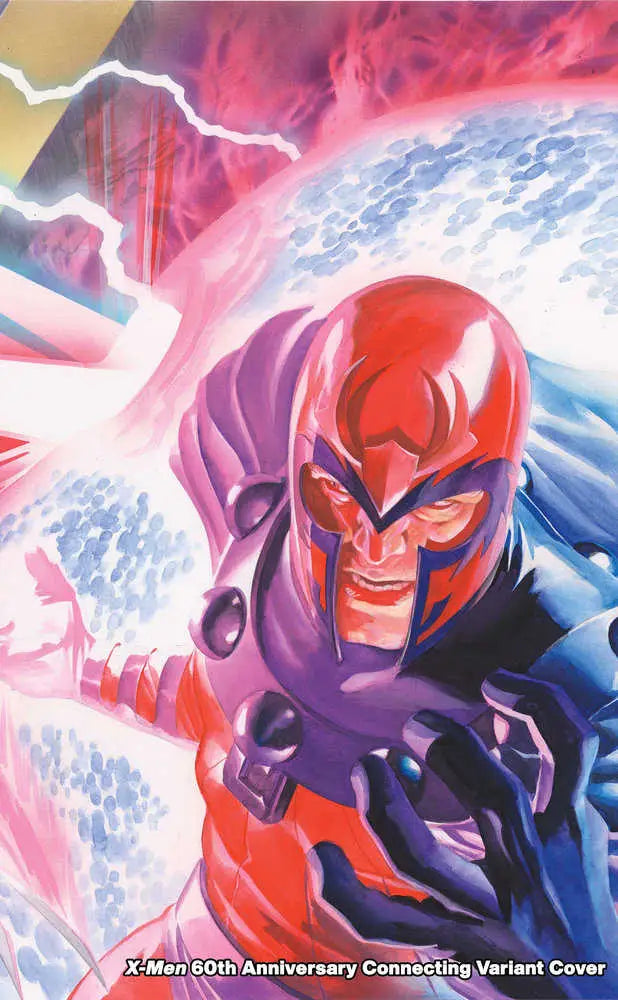 Magneto in purple and red helmet with energy effects for X-Men trading cards variant