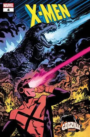 Comic book cover of Godzilla vs X-Men with dramatic lighting, ideal for trading cards fans