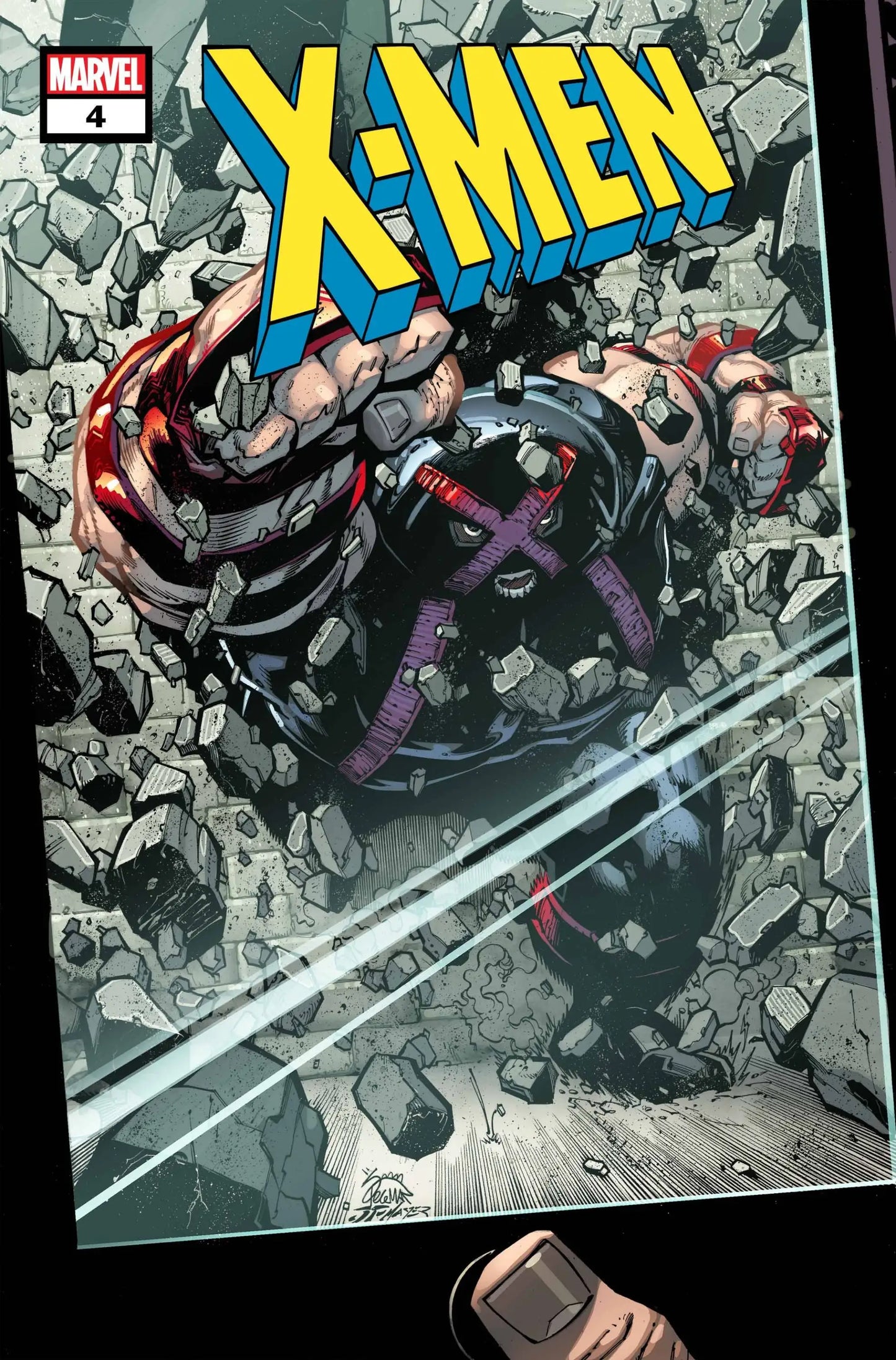 Comic book cover of X-MEN #4 featuring Trevor Fitzroy in dark armor with purple accents