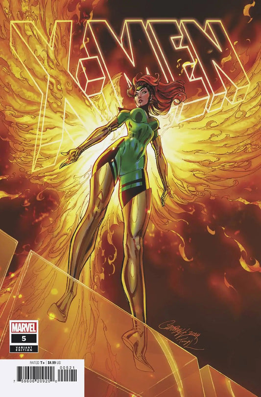 Powerful Jean Grey in green costume with phoenix effect for X-Men trading cards