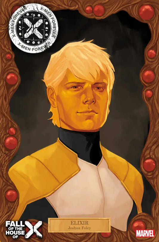 Portrait of a figure in yellow and white uniform, part of X-Men Forever trading cards