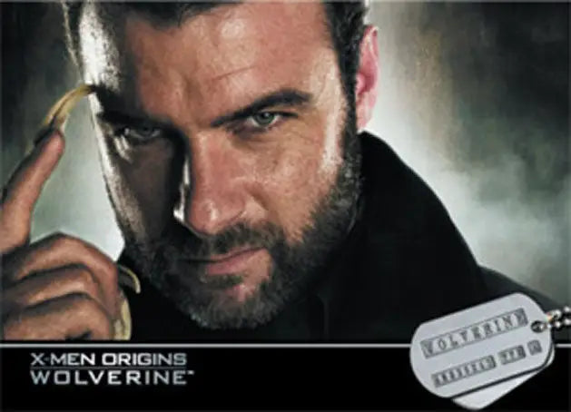 Intense portrait of a bearded man with claws on X-Men Origins Wolverine promo card