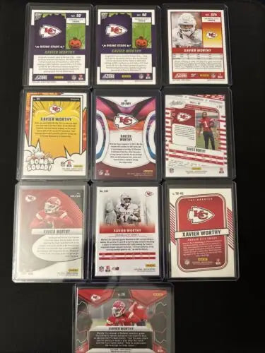 Xavier Worthy rookie card lot featuring multiple Xavier Worthy football cards